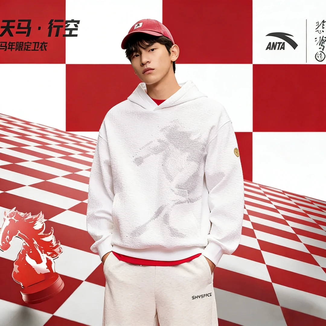 新年战袍安踏徐悲鸿联名奔马上衣男女款宽松潮流加厚款连帽卫衣