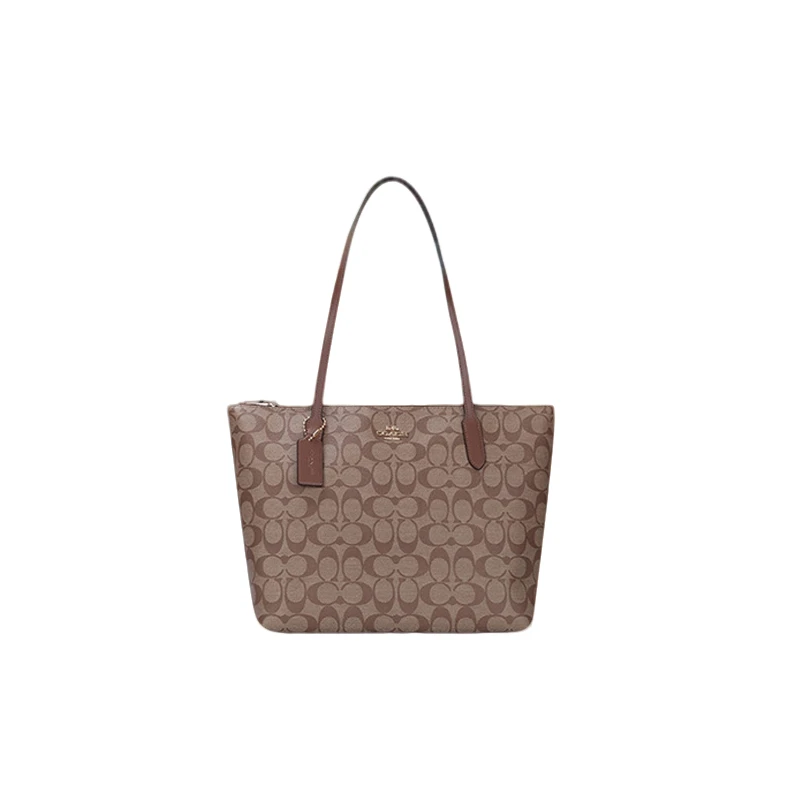 【520好礼】COACH/蔻驰zipTop30女士经典卡其色百搭手提托特包