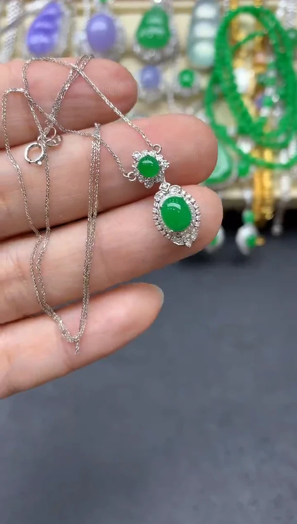 翡翠18K金镶嵌颈饰551-中国好珍宝