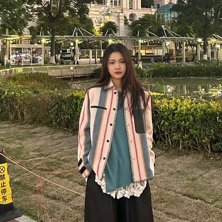 未使用 LOEWE/罗意威 条纹单排扣夹克外套