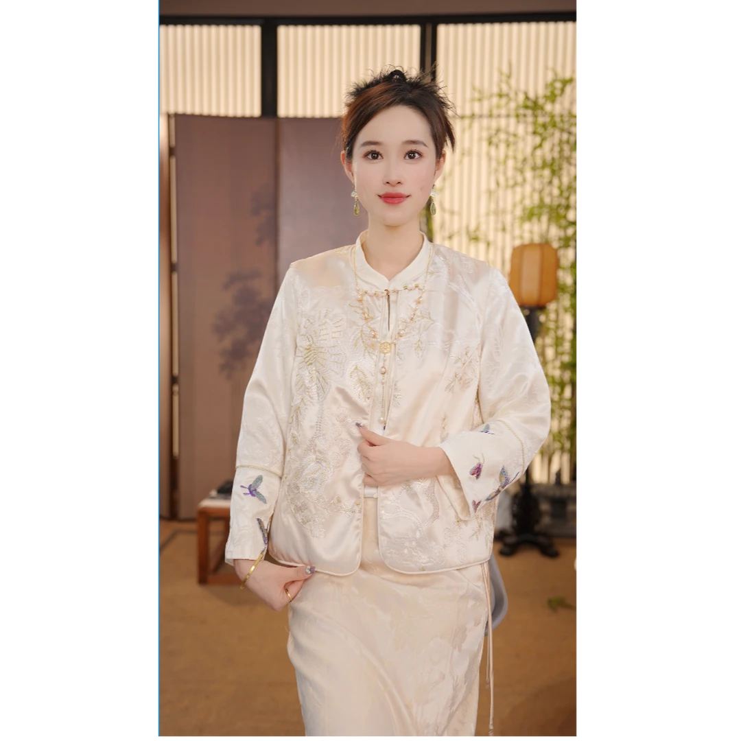 CJ【平安花】新中式2025新款百搭银色刺绣马甲YY2502171