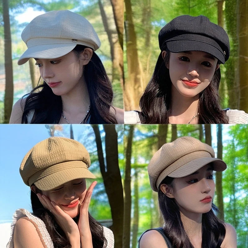 女款时尚休闲百搭贝雷帽秋冬鸭舌帽网红潮流画家复古八角帽子