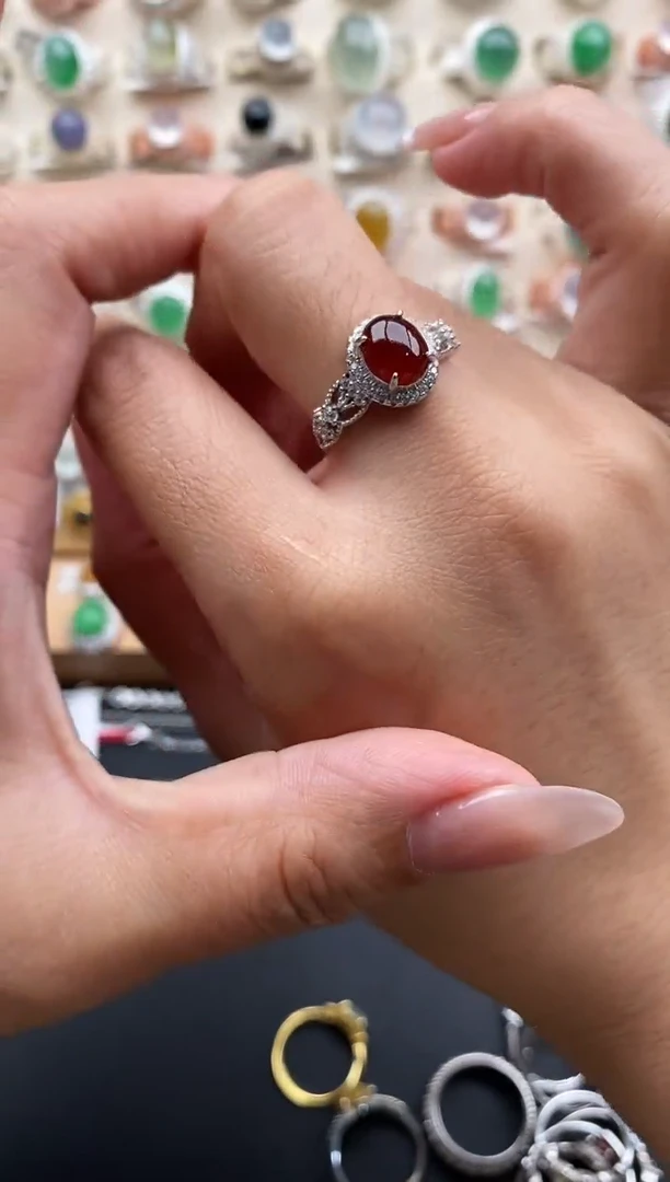 银S925镶嵌戒指翡翠缅甸天然A货翡翠111  3-2