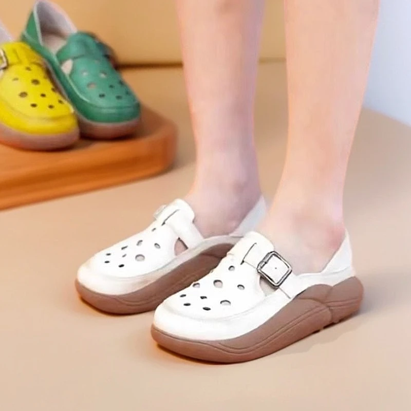 软底2025年镂空透气厚底女鞋新款包头女鞋薄款凉鞋轻便女士真软皮