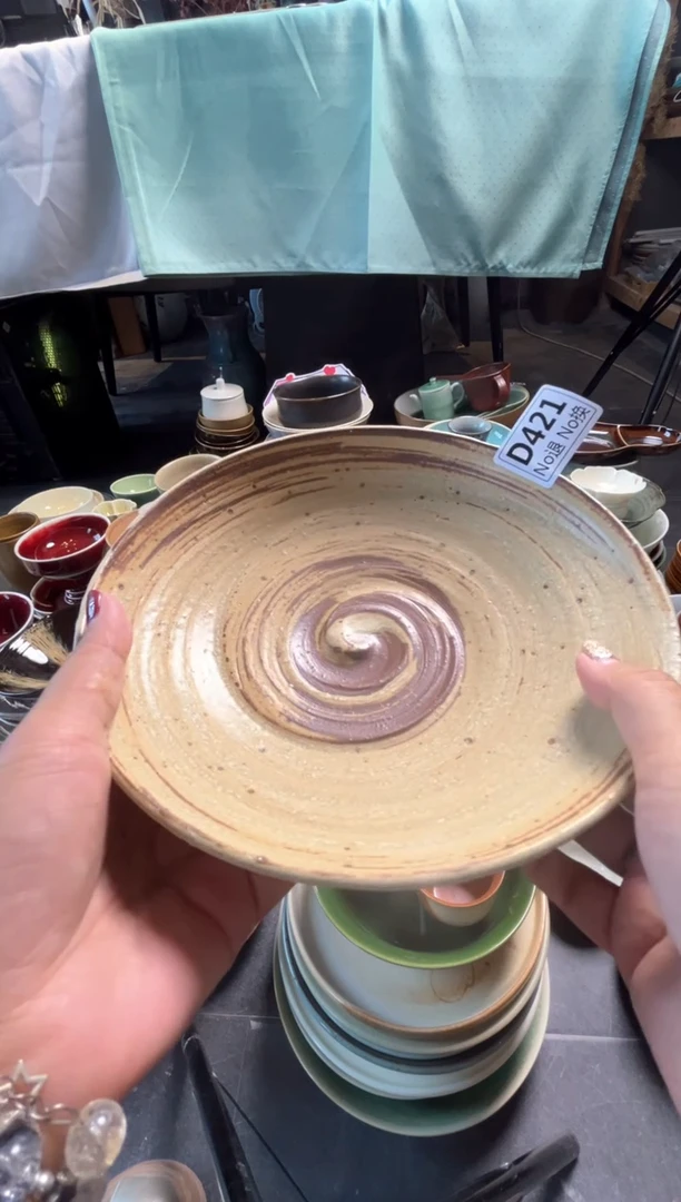 瓷片卿*久d421手刷黄点浅盘