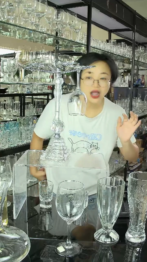 水晶玻璃平底款JX3058红酒杯6个+红酒杯架1个
