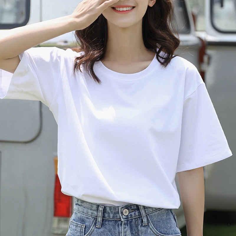 纯棉白色短袖t恤女夏2025新款爆款女装衣服纯色 百搭上衣H