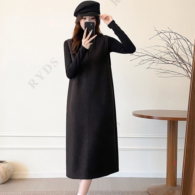 极简长款大A老钱风叠穿马甲背心裙羊毛呢质磨毛百搭K7531