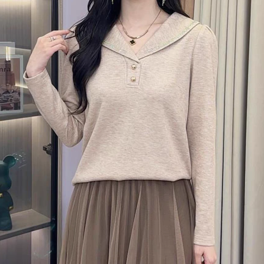 衣源757#时尚洋气V领长袖2025秋冬显瘦百搭加绒打底衫（长约55）