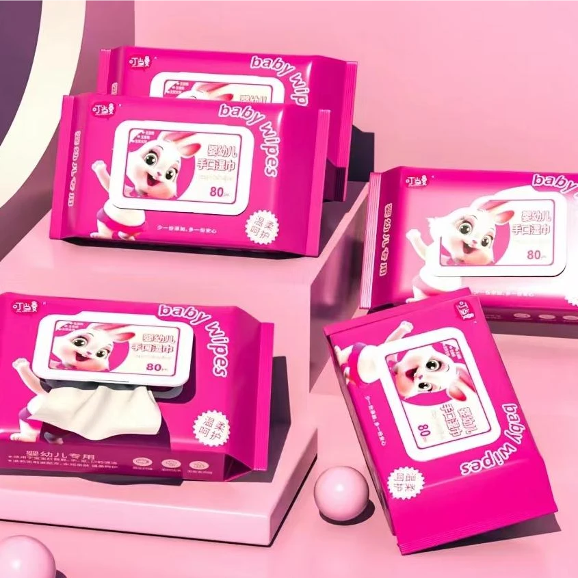 80抽粉色兔子加大加厚婴儿手口湿巾纸加厚便携抽取口手巾湿巾