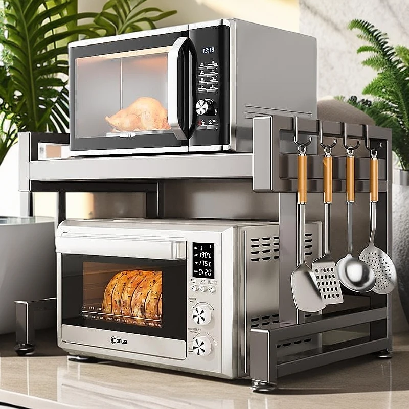 厨房微波炉置物架多功能伸缩支架家用多层烤箱台面电饭煲收纳架子