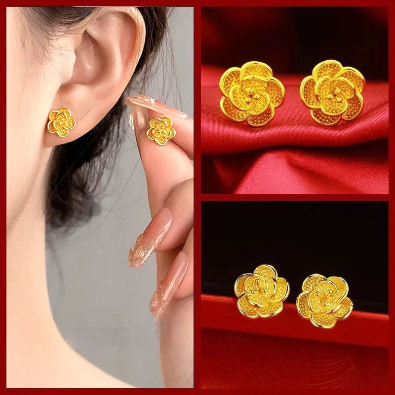 【顺丰配送 明天到家】时尚山茶花耳钉女款2025新款轻奢气质铜合金耳钉