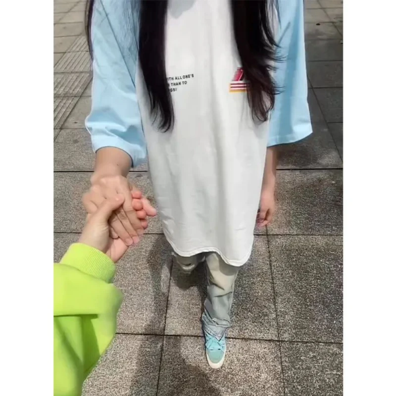 美式高街三条杠撞色插肩袖短袖T恤女夏季小个子休闲宽松半袖上衣