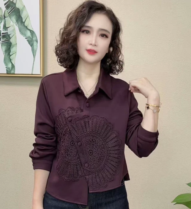 2025秋季新款时尚显瘦洋气百搭拼接打底刺绣上衣