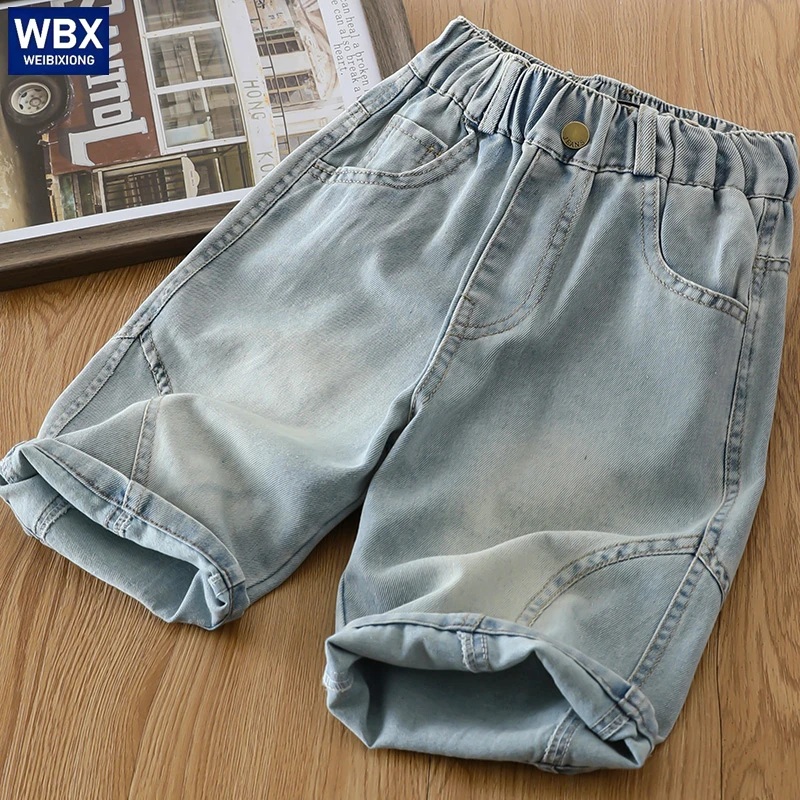 男童牛仔短裤儿童夏装五分裤中大童夏季裤子浅色薄款中裤2025新款