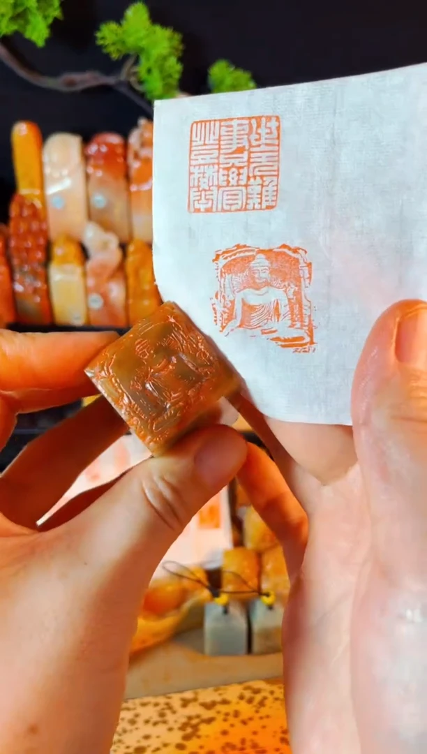 巴林石印石手工篆刻《石窟佛造像》3.0