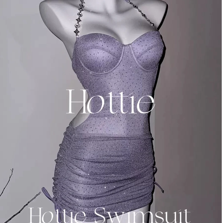 时尚气质连体泳衣钢托聚漏背性感修身温泉沙滩度假泳衣两件套泳装