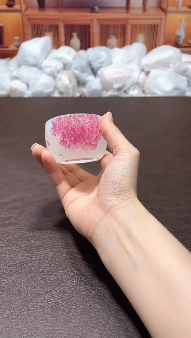 G2524--粉色牡丹琉璃客杯SS