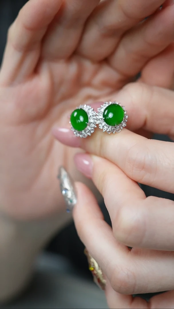 【闪购商品】翡翠耳饰18K金镶嵌36-危耳钉/姿/YJ