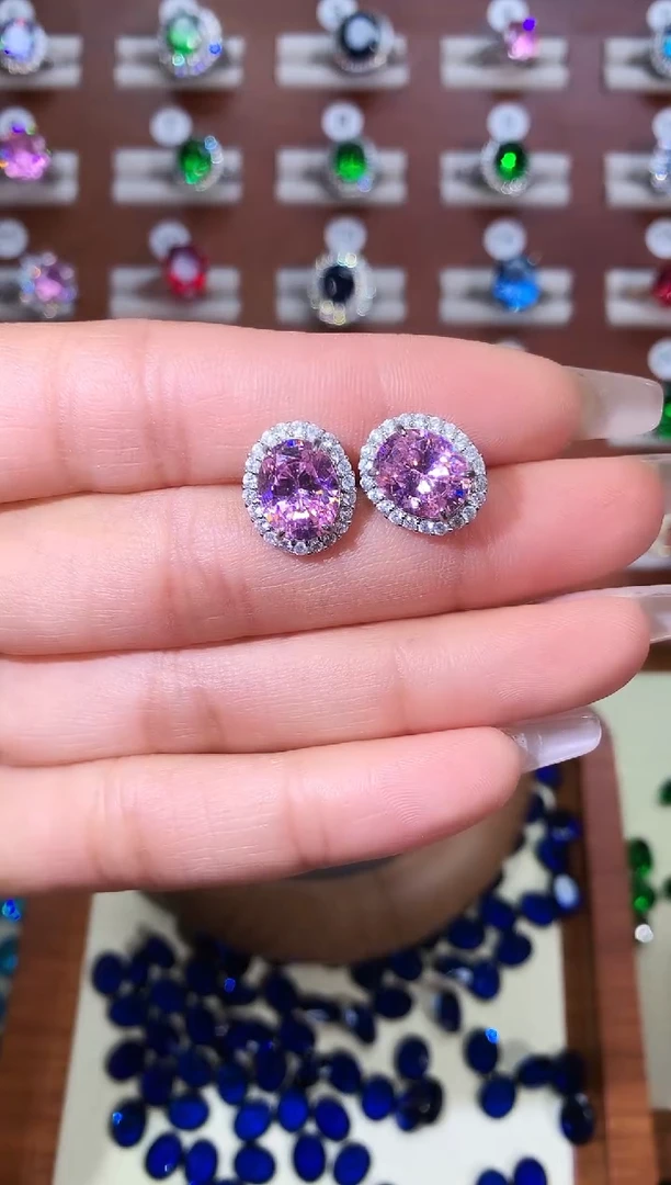 银S925镶嵌耳饰碧玺猫眼810白