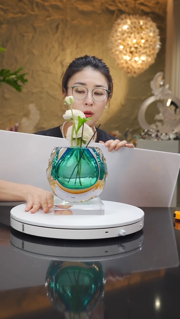 琉璃手工艺品福利琥珀蓝花瓶小号