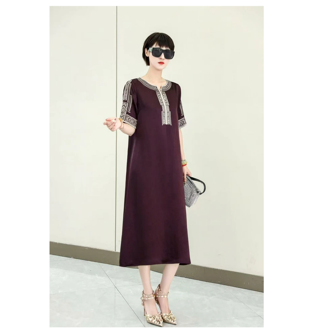 （2588191）夏季大码民族风万针刺绣宽松减醋酸女士连衣裙