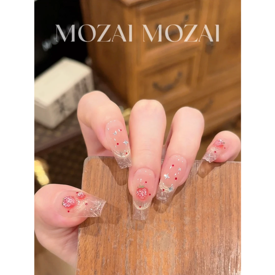 茉哉现货【琉璃甜莓】纯手工定制新款美甲拆卸穿戴甲T0817
