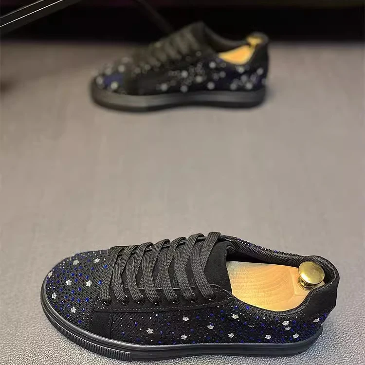 镶钻男鞋2025春夏款精神小伙休闲运动舒适透气烫钻潮流百搭滑板鞋