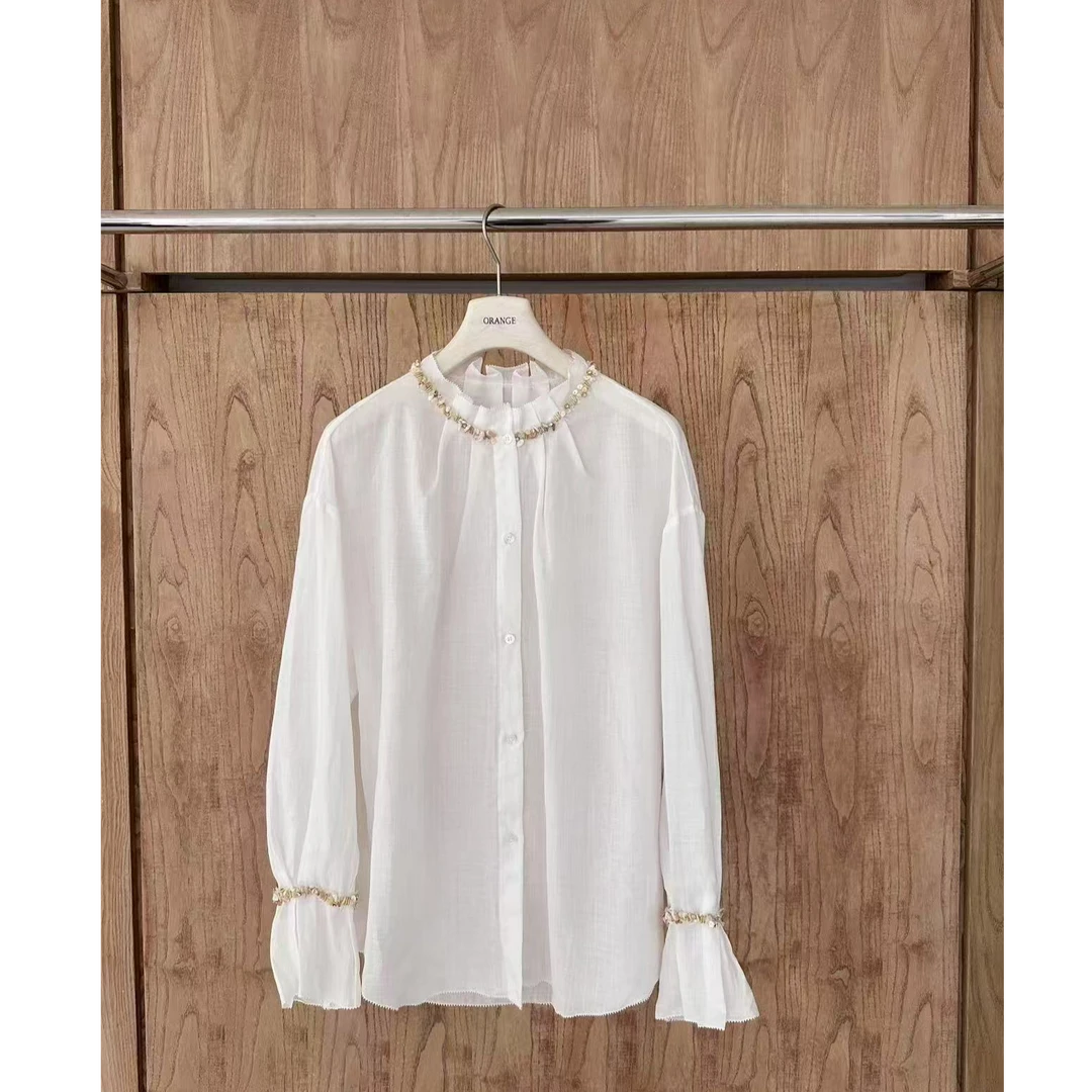 十三行Orange-夏季福秒手工钉珠对丝工艺长袖小上衣#80520