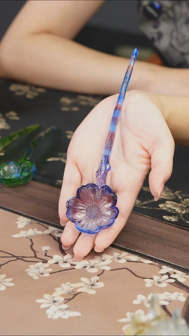 手工艺品琉璃蓝紫色梅花茶匙
