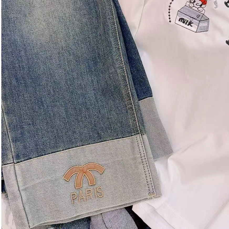 莲莲专属-欧货潮牌刺绣烟管裤