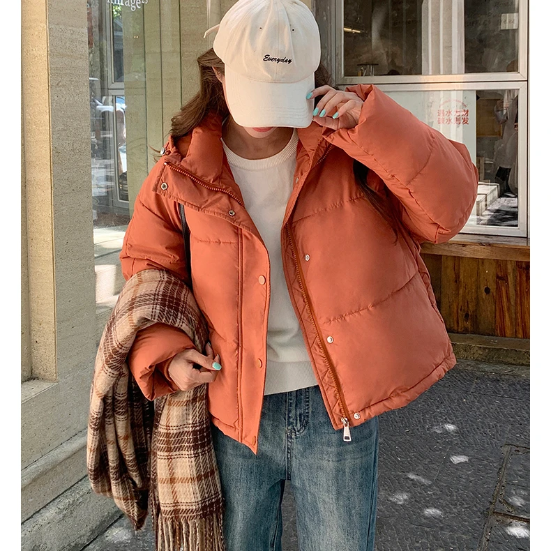 棉服女2024冬季保暖立领韩版短款口袋拉链加厚宽松潮流外套998