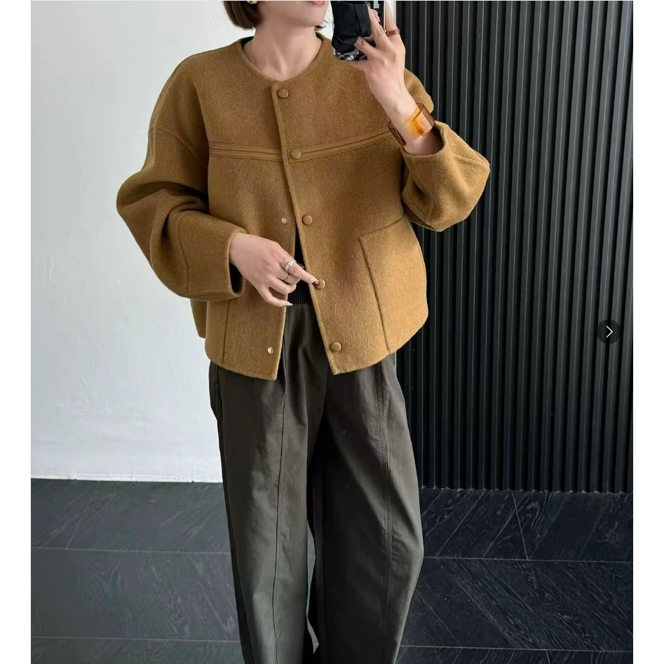 羊绒羊毛天丝拼接设计师款女式大衣25DAK1546