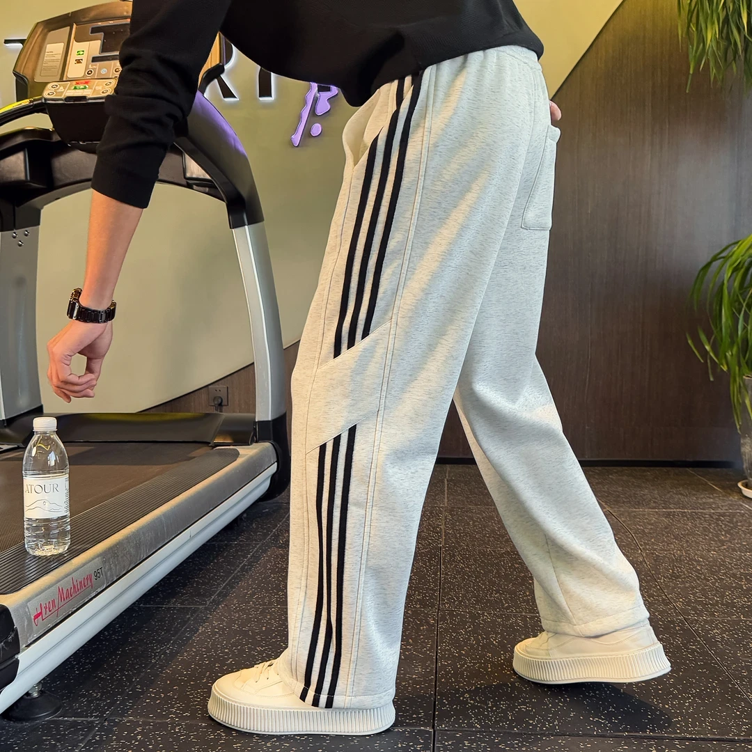 条纹弯刀卫裤男士春秋款直筒宽松阔腿休闲运动2025新款爆款长裤子