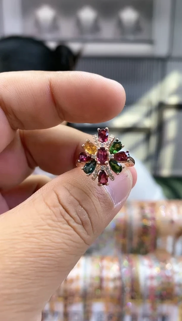 银S925镶嵌戒指碧玺196565116556