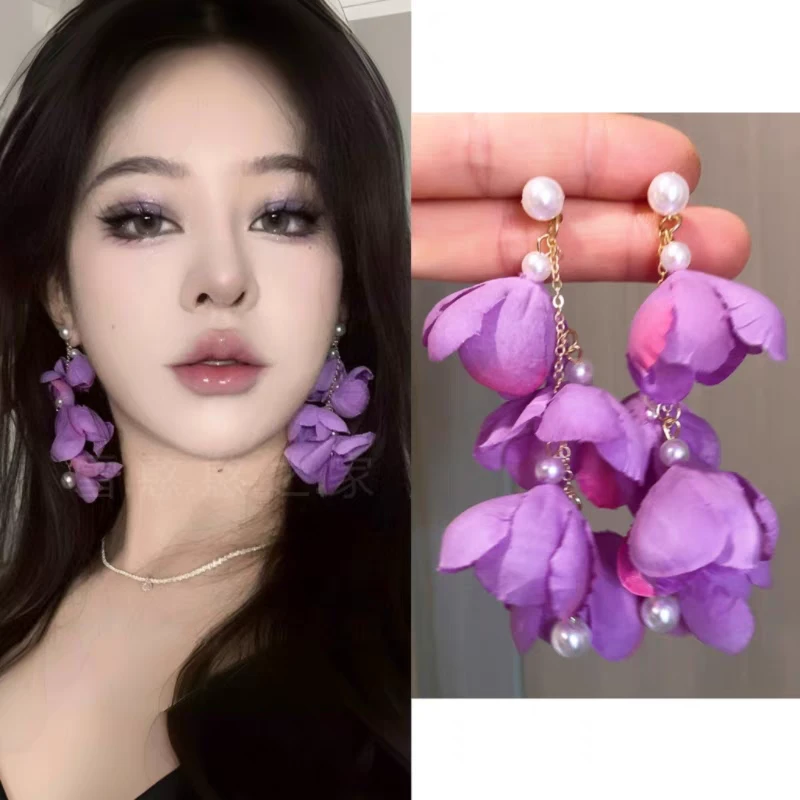 合金耳饰 紫色花朵耳环耳饰耳钉耳夹耳坠2025新款女