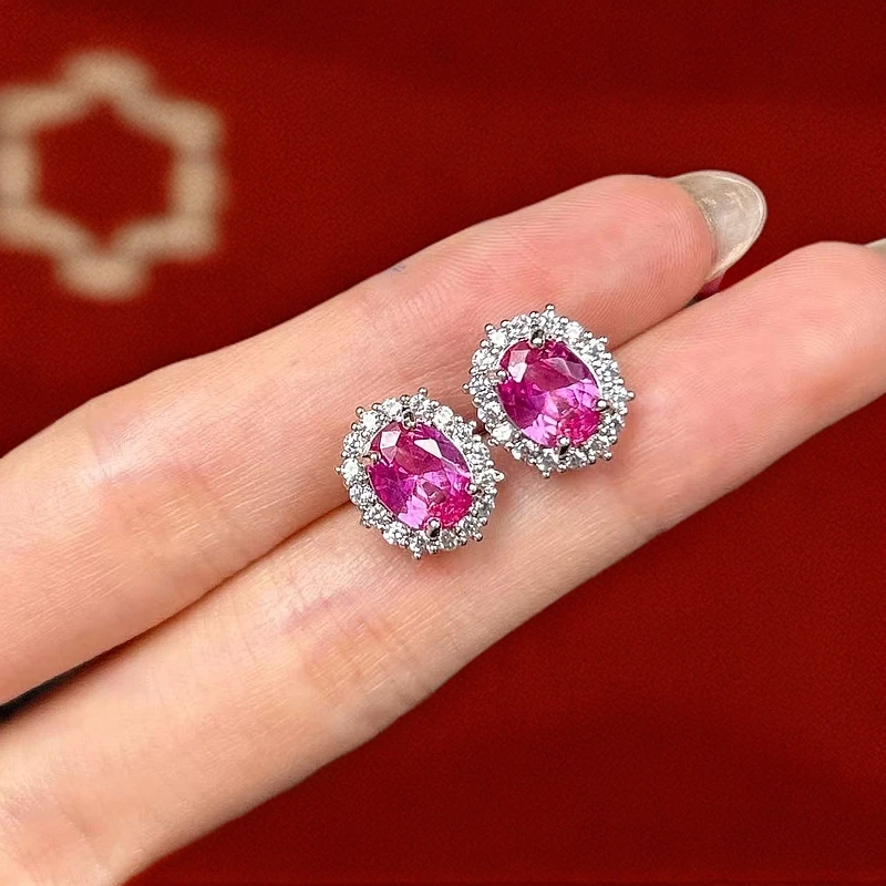 阿鲁沙-高贵典雅粉蓝宝-精工合金培育耳饰620银针