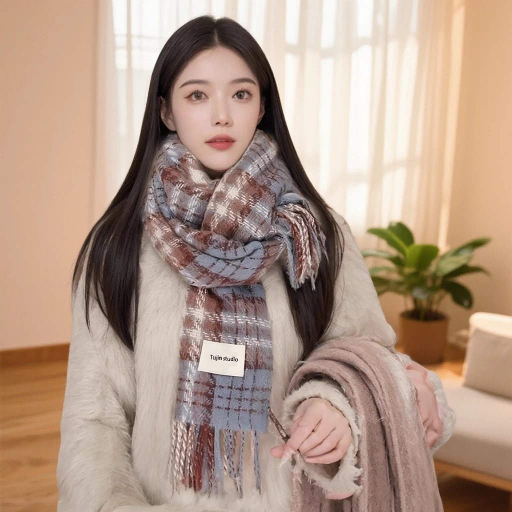 ISLITUHO H2025秋冬新款韩版百搭网红奶油风情侣保暖围巾围脖