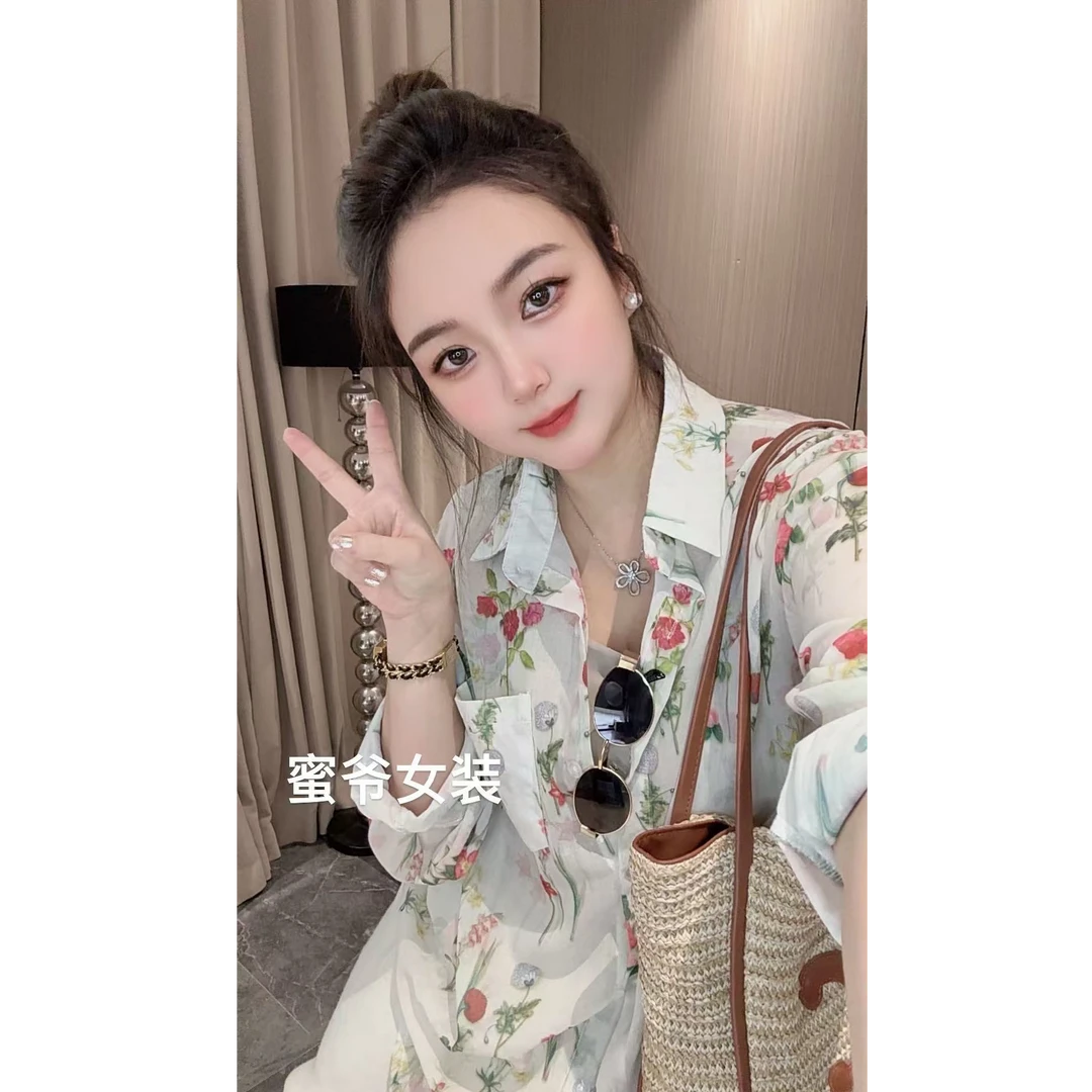 【蜜爷家】复古港风花朵法式气质衬衫8808#
