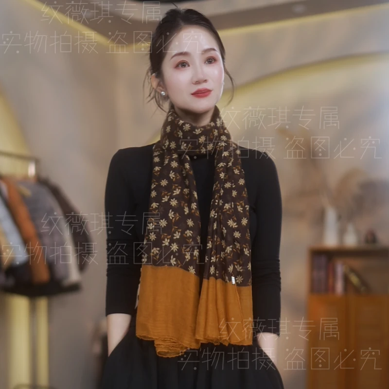 新款碎花围巾气质时尚百搭经典保暖复古四季款印花长款