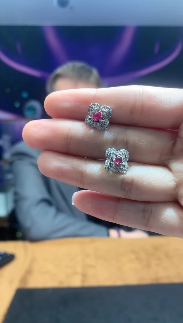 耳饰银S925镶嵌红宝石红宝石耳钉