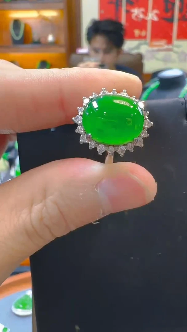 翡翠戒指银S925镶嵌天然A货翡翠
