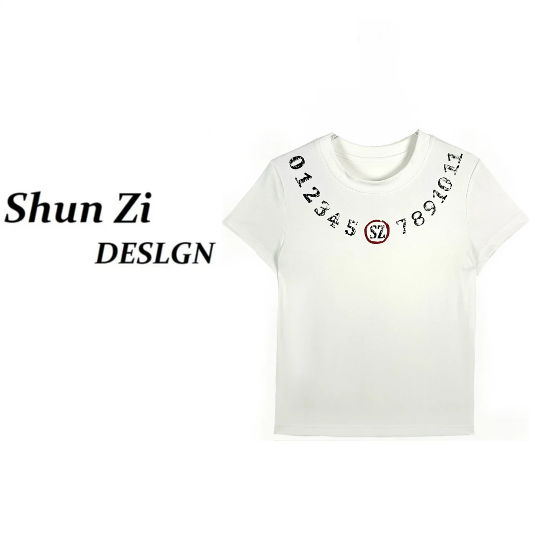 顺子/SZ7010 【莱赛尔】2025夏季欧美时尚酷帅显瘦针织印花短袖T恤