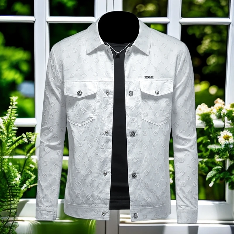 娜罗普西时尚休闲男士秋季新款男士提花翻领休闲夹克潮男潮款修身