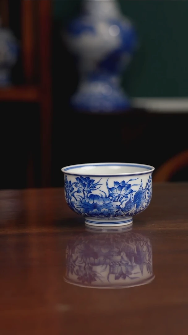 晓月窑青花荷花主人杯