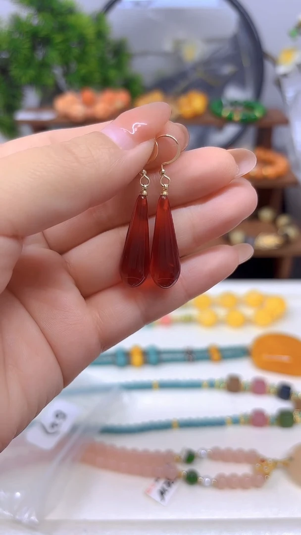 血珀14K金镶嵌耳饰E27