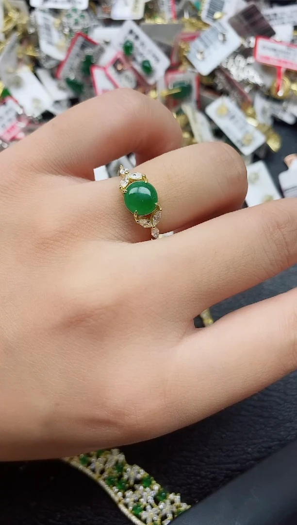 银S925镶嵌戒指翡翠1