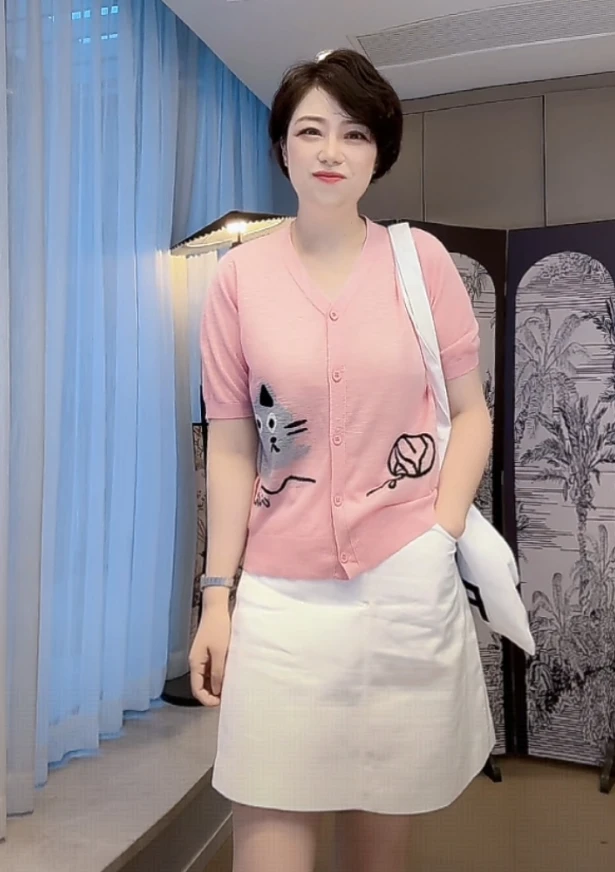 【U.M】柠喵亚麻桑蚕丝针织开衫减龄显瘦小猫咪