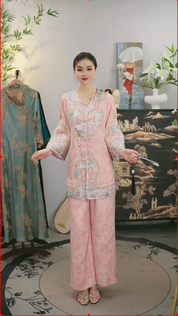 夏维莲2025春季新款日常中国风复古上衣和裤子（1449+1471）