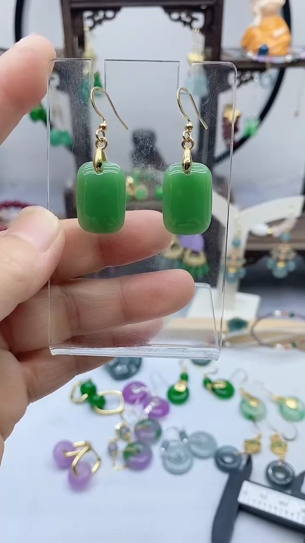 和田玉14K金镶嵌耳饰170